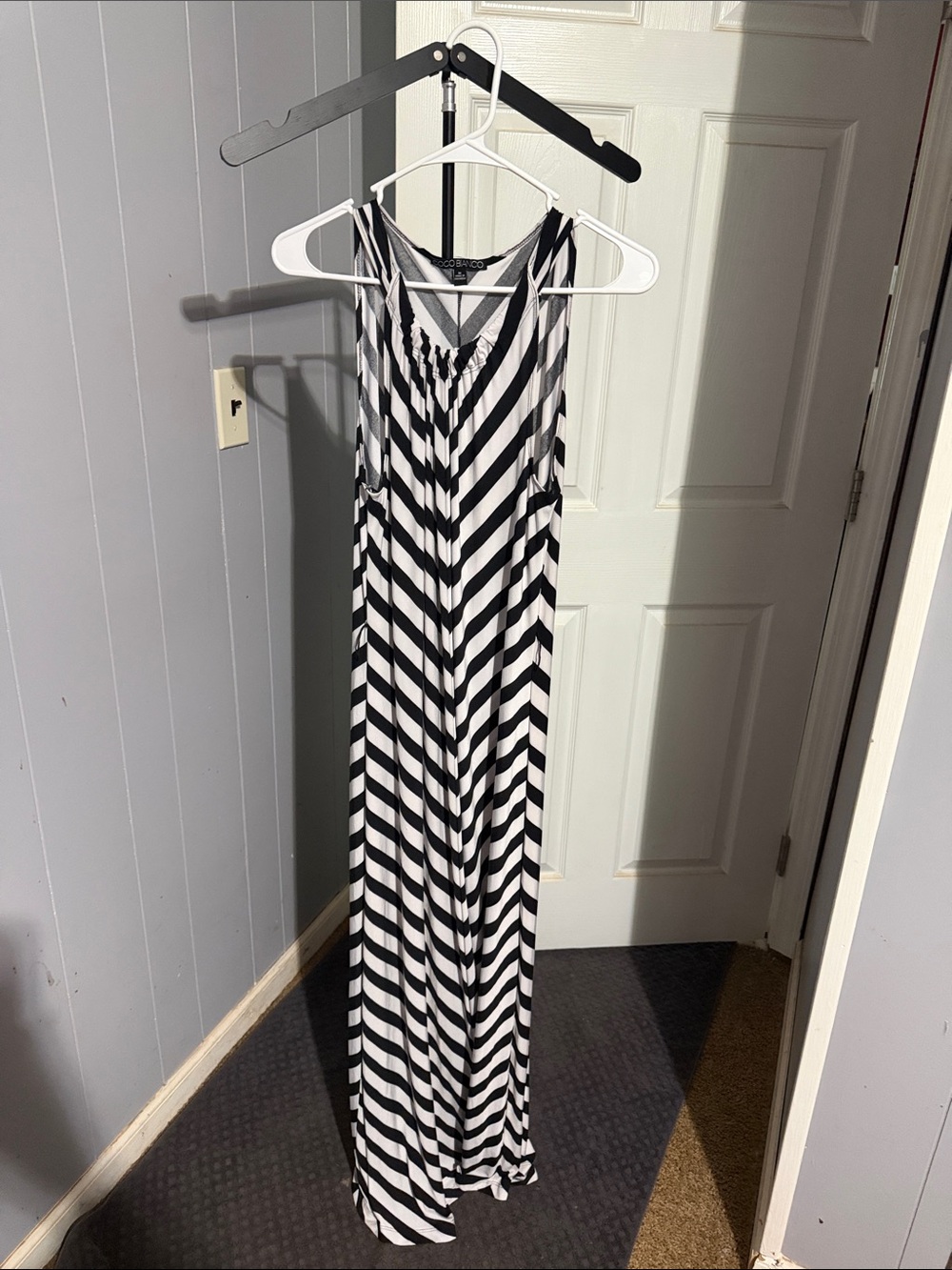 Coco Bianco Black and White Striped Sleeveless Maxi Dress